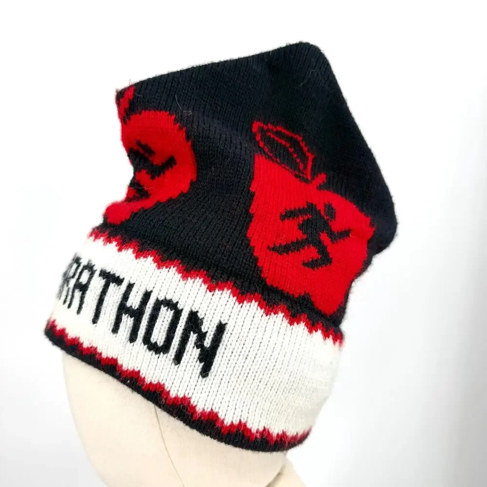 Vintage 80s The Cellar NYC Marathon Black Red Beanie Hat